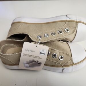 Lily & Dan Toddler Canvas Slip-On Shoes Tan Sz. 11/12 Memory Foam Insole